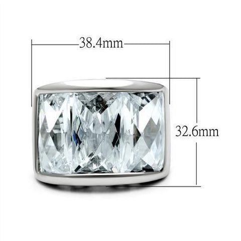 LO2092 - Rhodium Brass Ring with AAA Grade CZ  in Clear