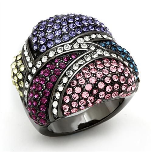 LO2174 - TIN Cobalt Black Brass Ring with Top Grade Crystal  in Multi Color