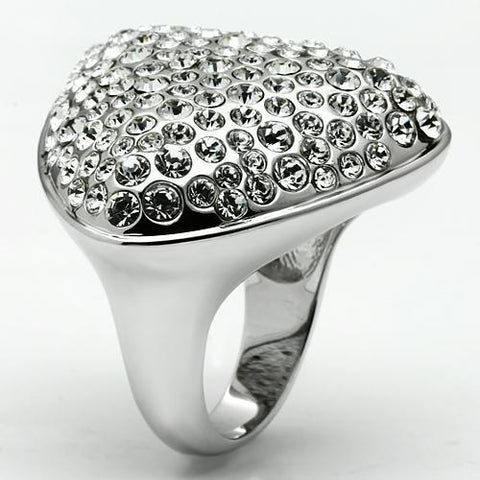 LO2515 - Rhodium Brass Ring with Top Grade Crystal  in Clear