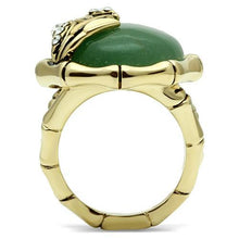 LO2609 - Gold Brass Ring with Semi-Precious Jade in Emerald