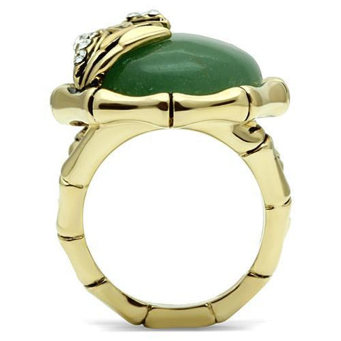 LO2609 - Gold Brass Ring with Semi-Precious Jade in Emerald