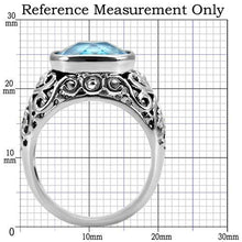 TK020 - High polished (no plating) Stainless Steel Ring with Synthetic Synthetic Glass in Sea Blue