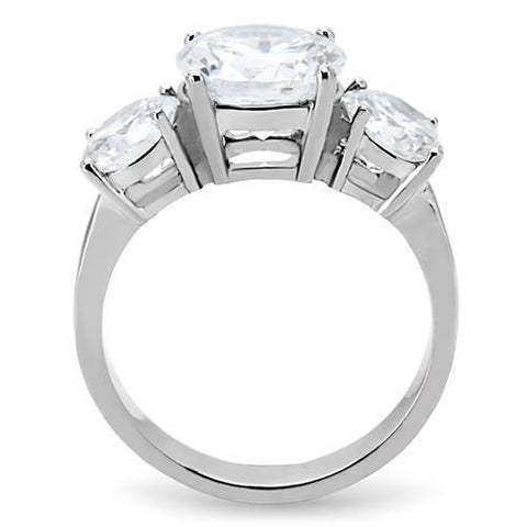 TK168 - High polished (no plating) Stainless Steel Ring with AAA Grade CZ  in Clear