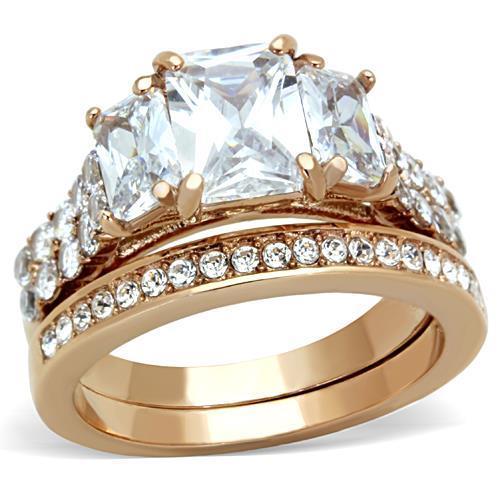 TK1690 - IP Rose Gold(Ion Plating) Stainless Steel Ring with AAA Grade CZ  in Clear