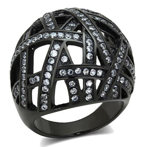 TK1734 - IP Black(Ion Plating) Stainless Steel Ring with AAA Grade CZ  in Clear