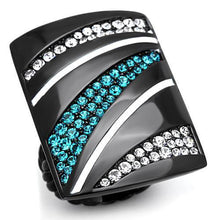 TK1736 - IP Black(Ion Plating) Stainless Steel Ring with Top Grade Crystal  in Blue Zircon