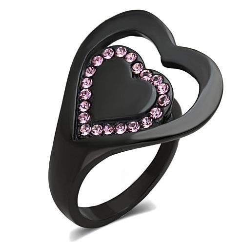 TK1737 - IP Black(Ion Plating) Stainless Steel Ring with Top Grade Crystal  in Light Rose