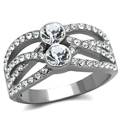 TK1758 - High polished (no plating) Stainless Steel Ring with Top Grade Crystal  in Clear