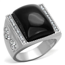 TK1767 - High polished (no plating) Stainless Steel Ring with Synthetic Synthetic Glass in Jet