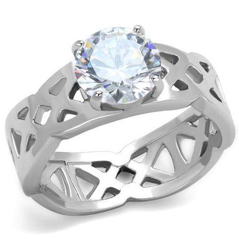 TK1772 - High polished (no plating) Stainless Steel Ring with AAA Grade CZ  in Clear