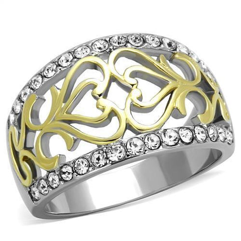 TK1792 - Two-Tone IP Gold (Ion Plating) Stainless Steel Ring with Top Grade Crystal  in Clear