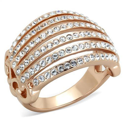 TK1797 - IP Rose Gold(Ion Plating) Stainless Steel Ring with Top Grade Crystal  in Clear