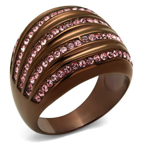 TK1789LC - IP Coffee light Stainless Steel Ring with Top Grade Crystal  in Light Rose