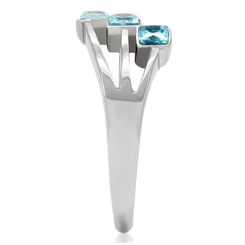 TK180 - High polished (no plating) Stainless Steel Ring with Synthetic Synthetic Glass in Sea Blue