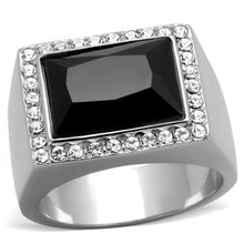 TK1810 - High polished (no plating) Stainless Steel Ring with Synthetic Onyx in Jet