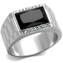 TK1811 - High polished (no plating) Stainless Steel Ring with Synthetic Onyx in Jet