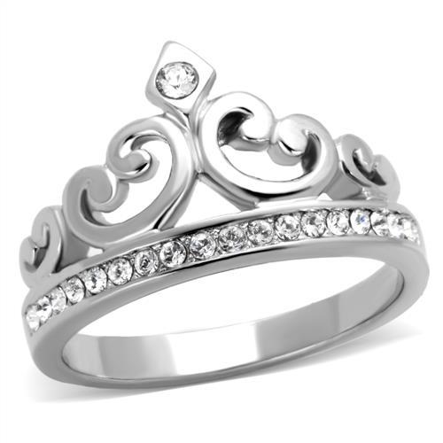 TK1821 - High polished (no plating) Stainless Steel Ring with Top Grade Crystal  in Clear