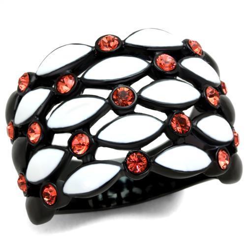 TK1832 - IP Black(Ion Plating) Stainless Steel Ring with Top Grade Crystal  in Garnet