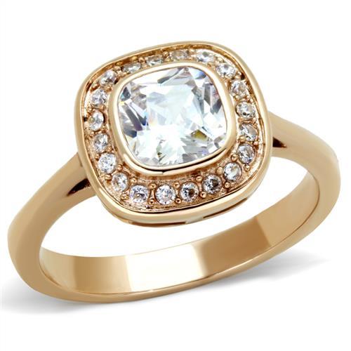 TK1844 - IP Rose Gold(Ion Plating) Stainless Steel Ring with AAA Grade CZ  in Clear