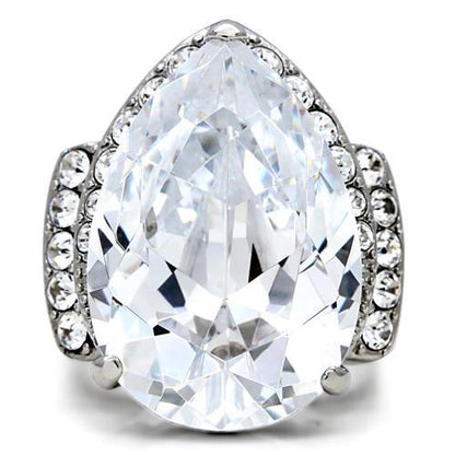 TK184 - High polished (no plating) Stainless Steel Ring with AAA Grade CZ  in Clear