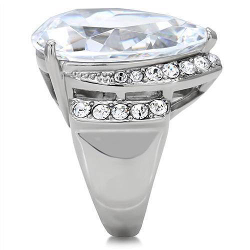 TK184 - High polished (no plating) Stainless Steel Ring with AAA Grade CZ  in Clear