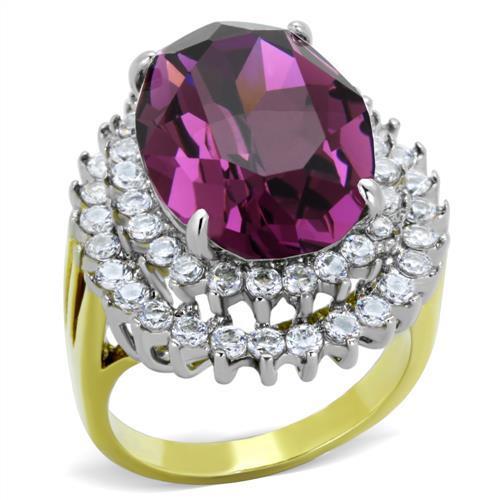 TK1892 - Two-Tone IP Gold (Ion Plating) Stainless Steel Ring with Top Grade Crystal  in Amethyst