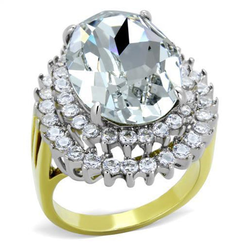 TK1894 - Two-Tone IP Gold (Ion Plating) Stainless Steel Ring with Top Grade Crystal  in Clear