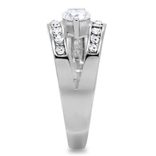 TK189 - High polished (no plating) Stainless Steel Ring with AAA Grade CZ  in Clear