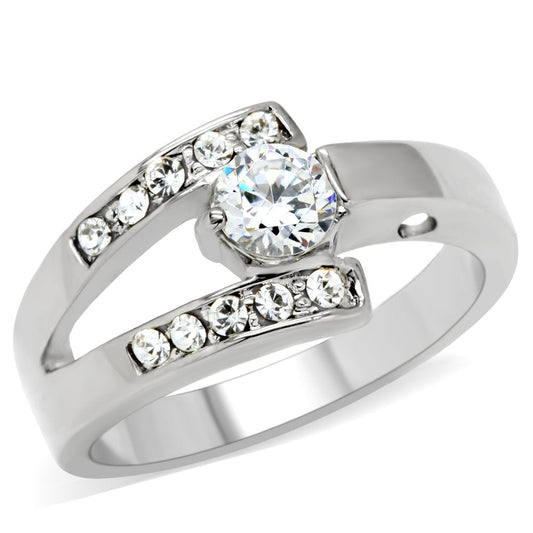 TK189 - High polished (no plating) Stainless Steel Ring with AAA Grade CZ  in Clear