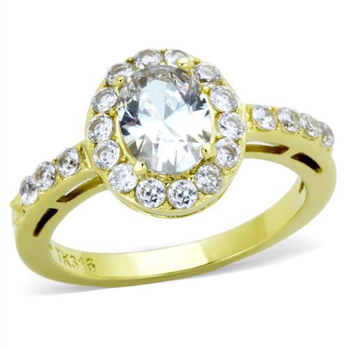 TK1901 - IP Gold(Ion Plating) Stainless Steel Ring with AAA Grade CZ  in Clear