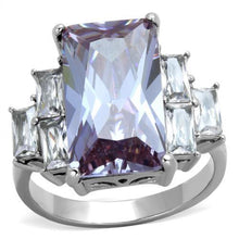 TK1904 - High polished (no plating) Stainless Steel Ring with AAA Grade CZ  in Light Amethyst