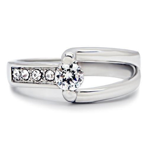 TK190 - High polished (no plating) Stainless Steel Ring with AAA Grade CZ  in Clear