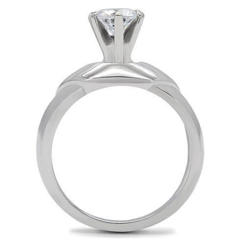 TK191 - High polished (no plating) Stainless Steel Ring with AAA Grade CZ  in Clear