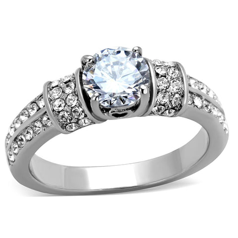 TK1921 - High polished (no plating) Stainless Steel Ring with AAA Grade CZ  in Clear