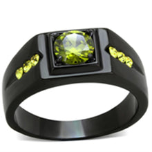 TK1928 - IP Black(Ion Plating) Stainless Steel Ring with AAA Grade CZ  in Olivine color