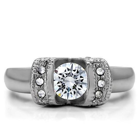 TK194 - High polished (no plating) Stainless Steel Ring with AAA Grade CZ  in Clear