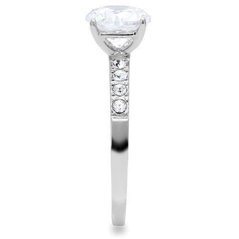 TK198 - High polished (no plating) Stainless Steel Ring with AAA Grade CZ  in Clear