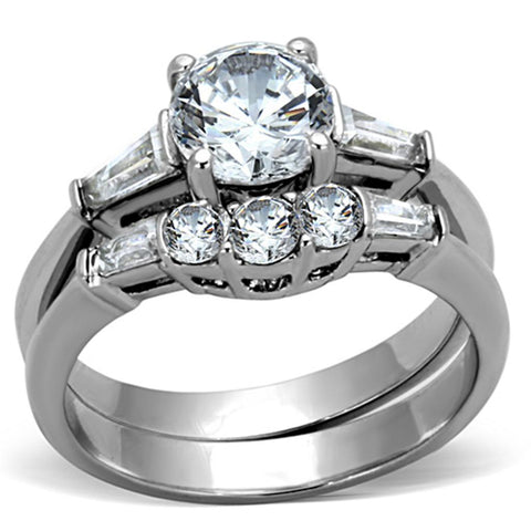 TK1W001 - High polished (no plating) Stainless Steel Ring with AAA Grade CZ  in Clear