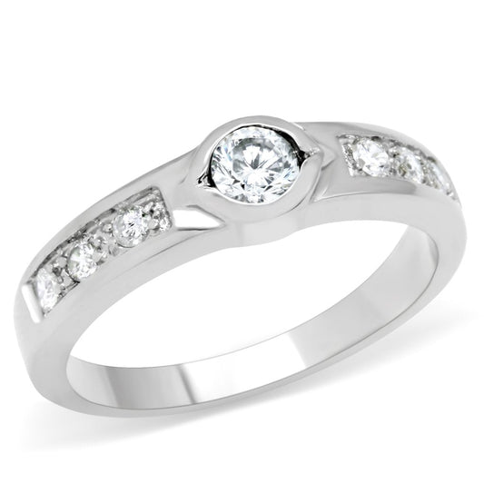 TK200 - High polished (no plating) Stainless Steel Ring with AAA Grade CZ  in Clear