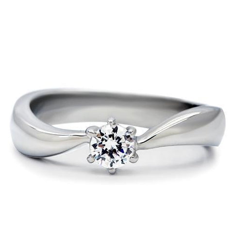 TK201 - High polished (no plating) Stainless Steel Ring with AAA Grade CZ  in Clear