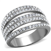 TK2029 - High polished (no plating) Stainless Steel Ring with Top Grade Crystal  in Clear