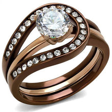 TK2032LC - IP Rose Gold & IP light Coffee Stainless Steel Ring with AAA Grade CZ  in Clear