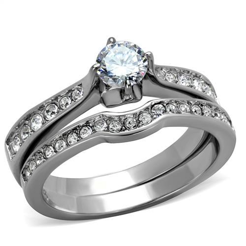 TK2039 - High polished (no plating) Stainless Steel Ring with AAA Grade CZ  in Clear