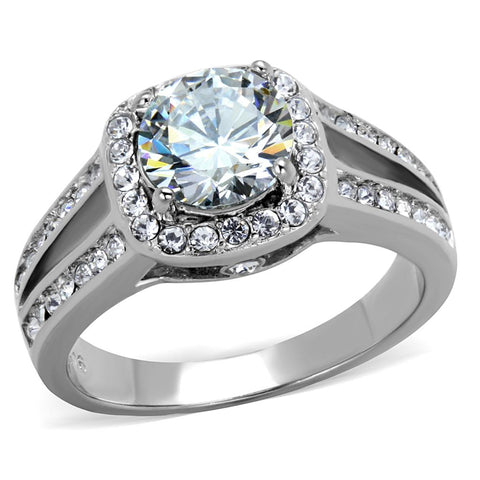 TK2043 - High polished (no plating) Stainless Steel Ring with AAA Grade CZ  in Clear