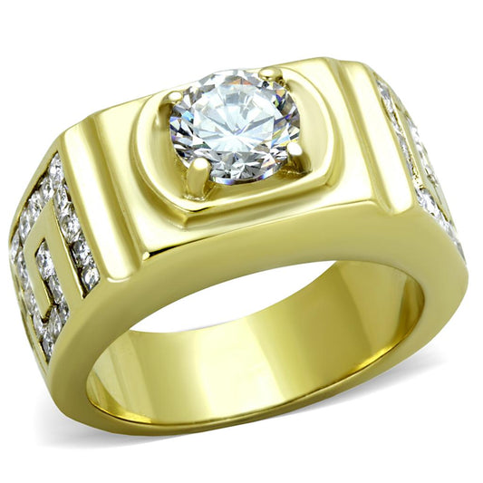 TK2045 - IP Gold(Ion Plating) Stainless Steel Ring with AAA Grade CZ  in Clear