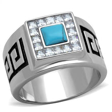 TK2053 - High polished (no plating) Stainless Steel Ring with Synthetic Turquoise in Sea Blue