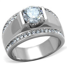 TK2054 - High polished (no plating) Stainless Steel Ring with AAA Grade CZ  in Clear