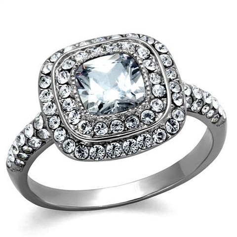 TK2114 - High polished (no plating) Stainless Steel Ring with AAA Grade CZ  in Clear