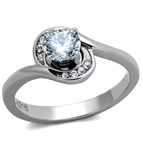 TK2116 - High polished (no plating) Stainless Steel Ring with AAA Grade CZ  in Clear