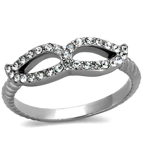 TK2122 - High polished (no plating) Stainless Steel Ring with Top Grade Crystal  in Clear